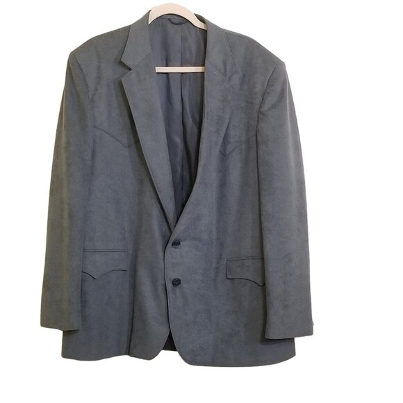 Circle S Dallas Texas Mens Blazer Sport Coat 48R Blue Micro Suede Two Button USA - Picture 13 of 15